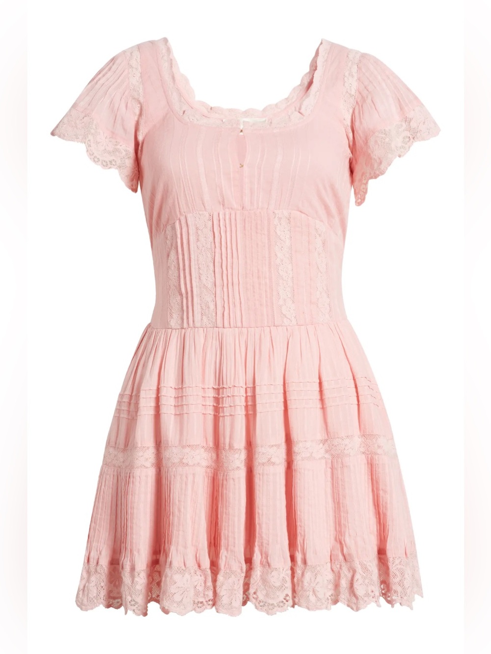 LoveShackFancy Mirelle Lace Cotton Mini Dress Cherry Pink Womens 12 Coquette NEW
